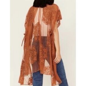 Shyanne Women Sheer Embroidered Kimono Cardigan OS Rust Festival Boho Open Front